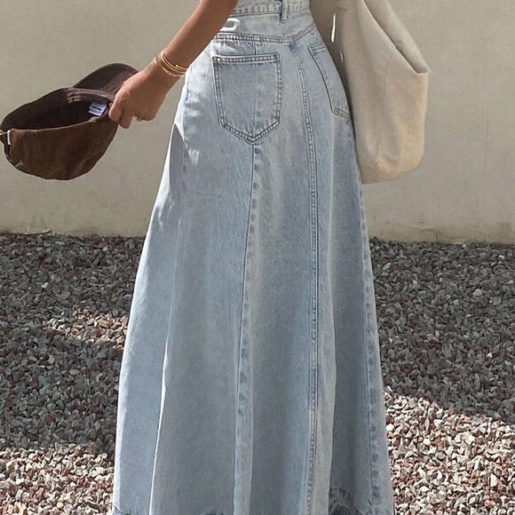 Light Wash Casual Women's Regular Waist Maxi skirt - Picture 6 of 6